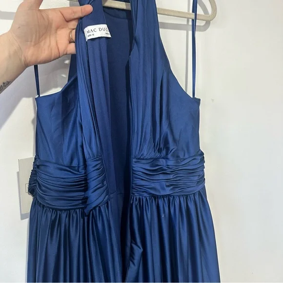NWT New Anthropologie Mac Duggal Tiered Ruffle Halter Gown Blue - Picture 7 of 8